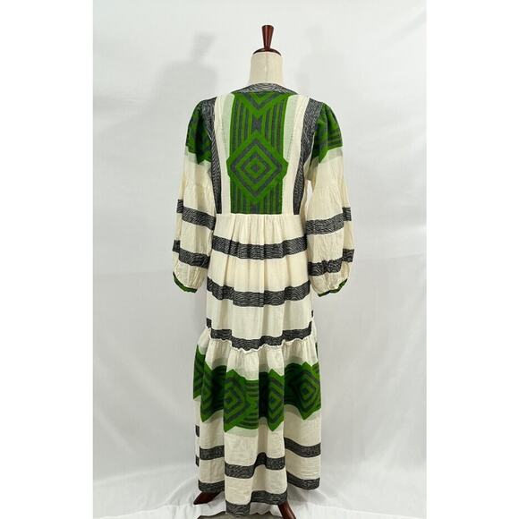 PEARL & CAVIAR Sz S/M Green Ivory Cotton Zakar Maxi Dress NWT - Picture 5 of 12